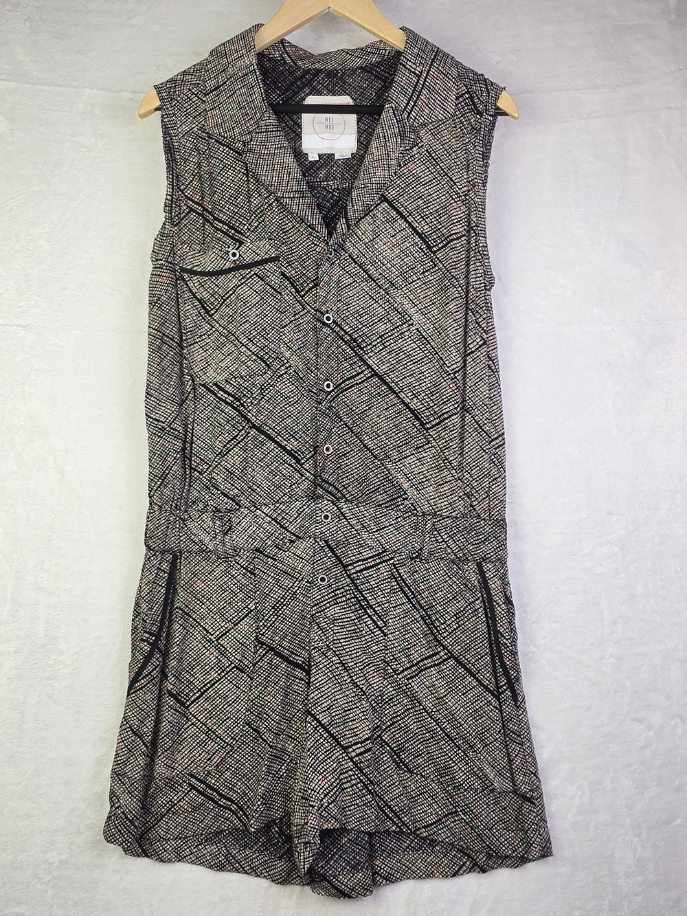Hei Hei Anthropologie Romper Womens Size M Nova Button Down Geometric Sleeveless